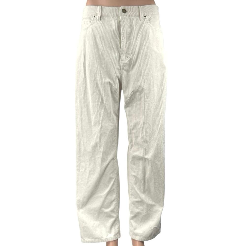 Ann Taylor Easy Straight White Corduroy High Waist Wide Leg Trousers Pants Sz 10